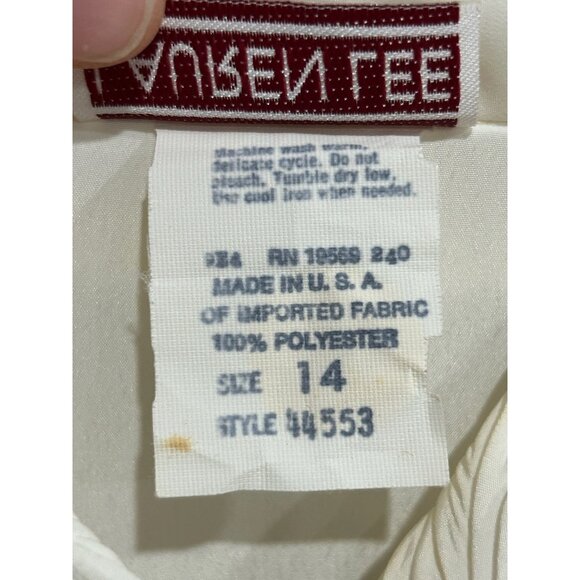 Vintage Lauren Lee White Button Up Blouse Pleated Collar Size 14 - Picture 6 of 9